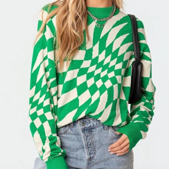 Edikted Green Abstract Sweater Sz Small - Picture 1 of 5
